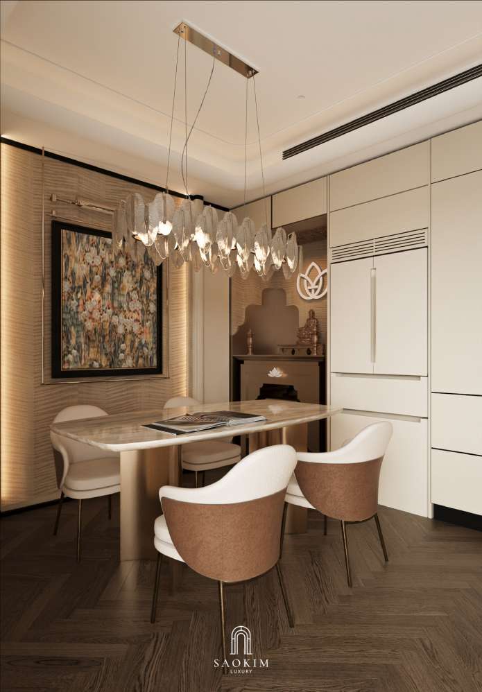 Thiết kế nội thất phòng ăn chung cư cao cấp Lumière Evergreen phong cách Quiet Luxury - Vũ Điệu Vượt Thời Gian Của Ánh Sáng Và Chất Liệu